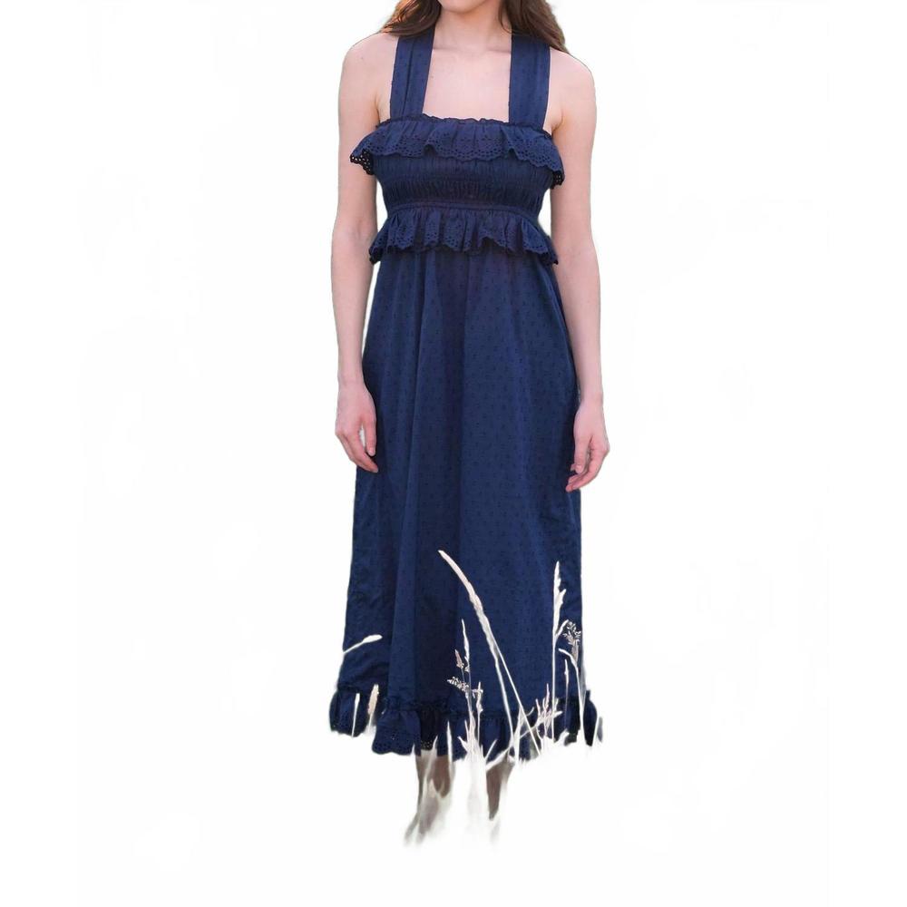 NEW NEVE & NOOR ally cotton eyelet sundress in navy blue